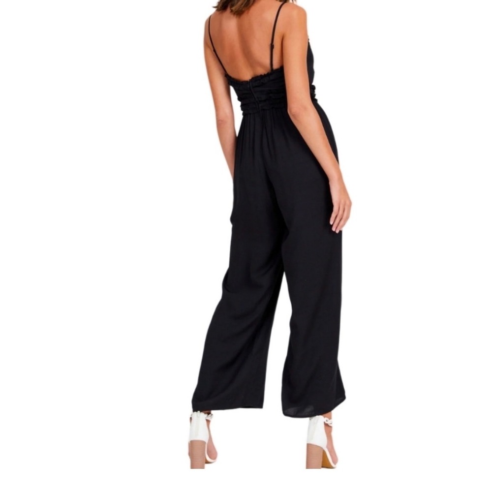 Altar'd State Black Ruffle Wide Leg Jumpsuit Women XL Y2K Boho Spaghetti Strap - Picture 2 of 7